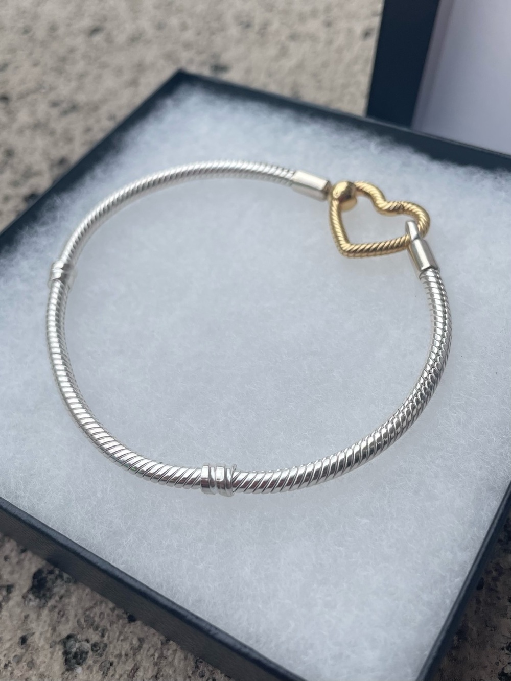 Pandora Moments Sterling Silver Heart Closure Snake Chain Bracelet